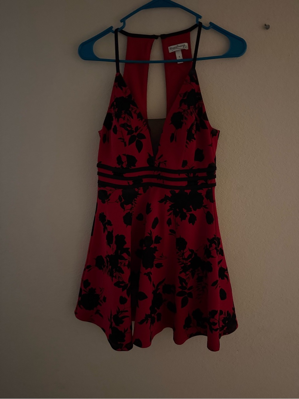 Xtraordinary Red Dress with Black Floral Print